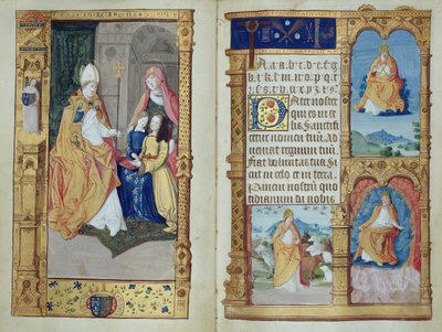 A Girl Kneels at a Desk with the Virgin and Saints, from a Primer by Master of Antoine de Roche